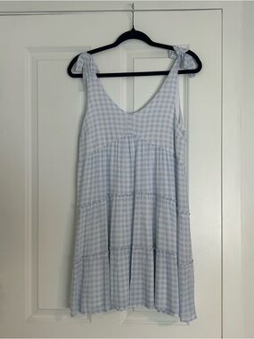 Hollister Light Blue and White Gingham Tie-Shoulder Sundress